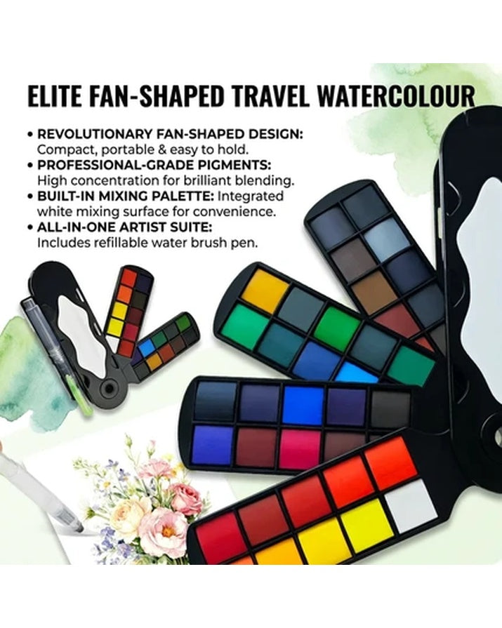 Solid Gouache Paint Set with Water Brush Pen Foldable Travel Pigment