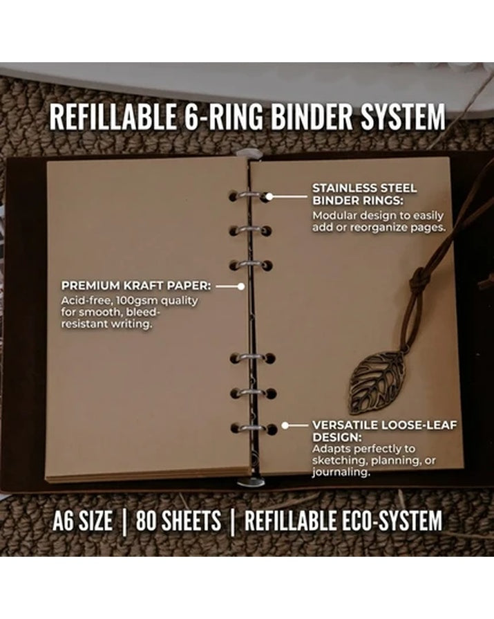 Caderno de folhas soltas em imitação de couro, estilo escritório comercial, páginas internas em papel Dowling SG23B