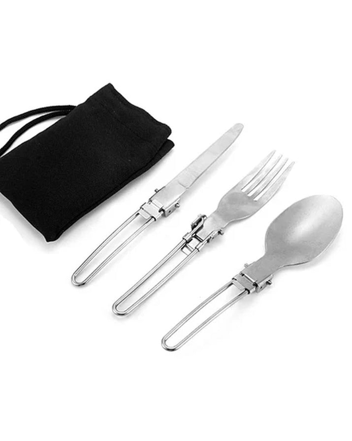 Folding 430 Stainless Steel Knife Fork Spoon 3-Piece Camping