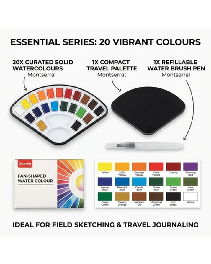 Solid Gouache Paint Set with Water Brush Pen Foldable Travel Pigment