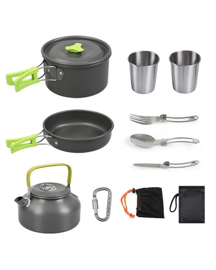 Conjunto de panelas portátil de liga de alumínio para acampamento ao ar livre, incluindo panela, frigideira, chaleira e copo SG7E